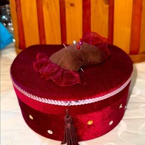 Elegant Red Velvet Sewing Box